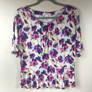 Liz Claiborne Floral Printed Peplum Top Large